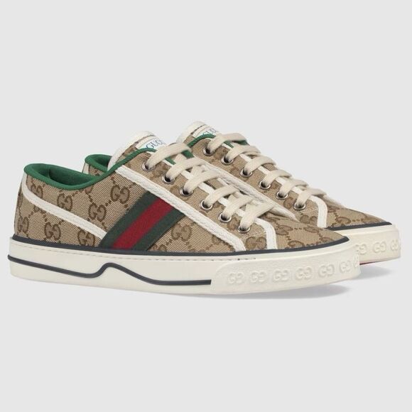 Gucci Tennis 1977 Logo Tan Brown Sneakers Size 11 Excellent Condition - Picture 1 of 16